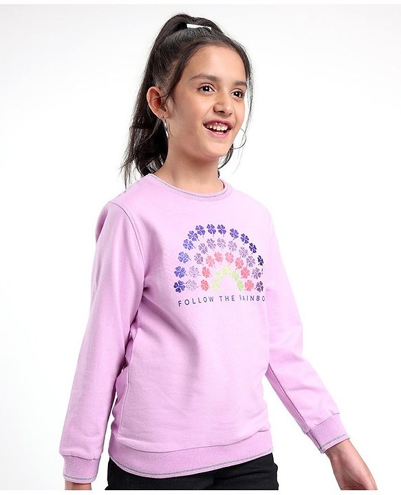 Pine Kids Full Sleeves Biowashed Cotton Sweatshirt Floral Print- Purple