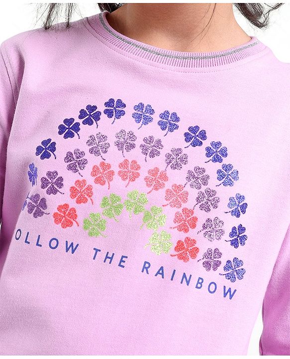 Pine Kids Full Sleeves Biowashed Cotton Sweatshirt Floral Print- Purple