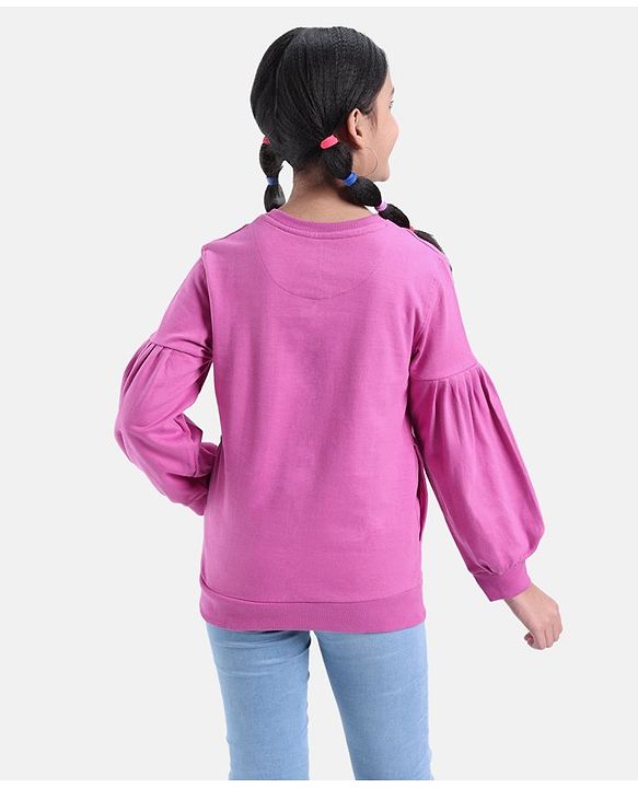 Pine Kids Full Sleeves Biowashed Cotton Sweatshirt Heart & Text Print- Pink