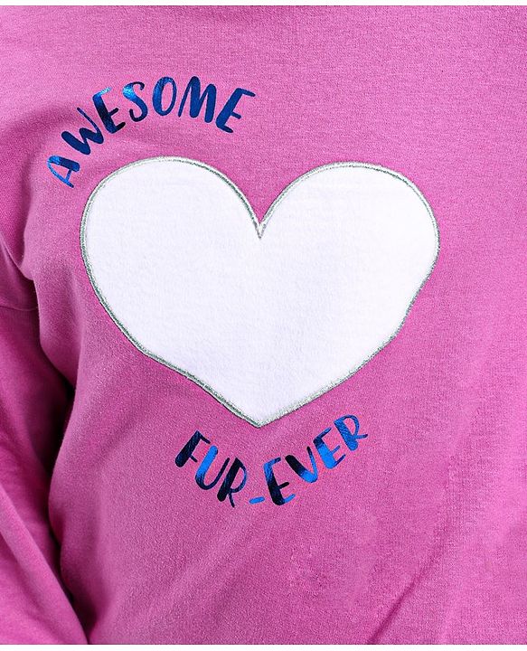 Pine Kids Full Sleeves Biowashed Cotton Sweatshirt Heart & Text Print- Pink