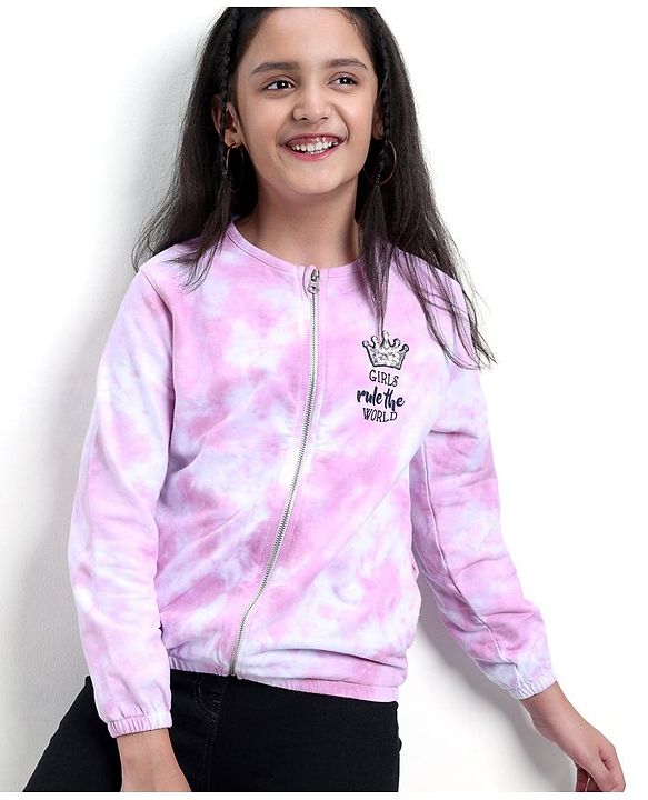 Pine Kids Full Sleeves Bio Washed Sweat Jacket Tye Dye Pattern -  Purple