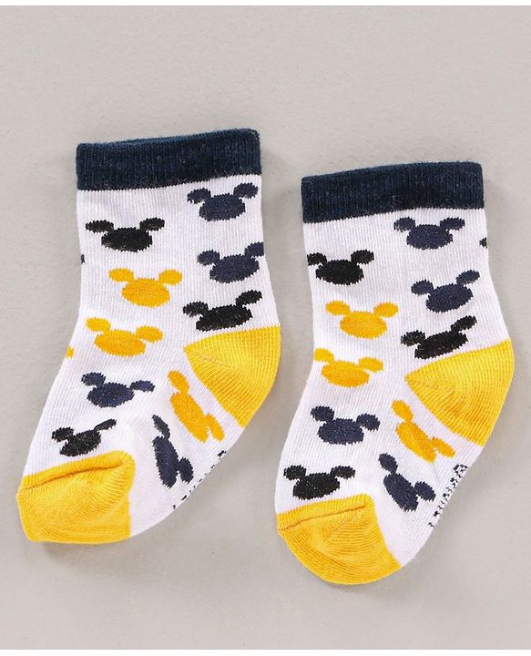 Cute Walk by Babyhug Ankle Length Antibacterial Socks Mickey Mouse & Stripes Design Pack Of 3 - Multicolor