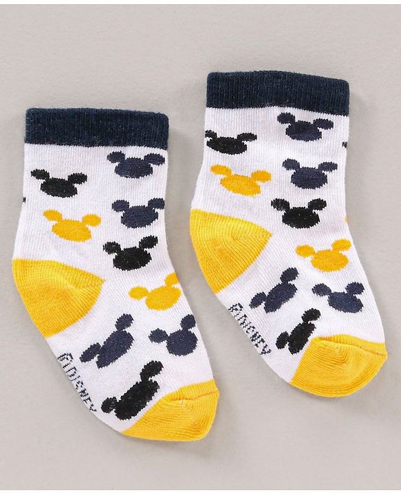 Cute Walk by Babyhug Ankle Length Antibacterial Socks Mickey Mouse & Stripes Design Pack Of 3 - Multicolor