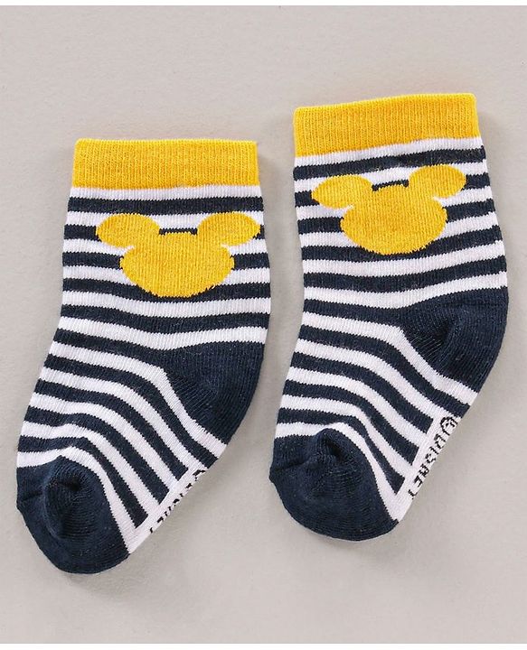 Cute Walk by Babyhug Ankle Length Antibacterial Socks Mickey Mouse & Stripes Design Pack Of 3 - Multicolor