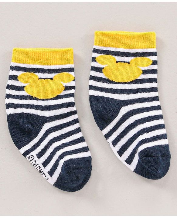 Cute Walk by Babyhug Ankle Length Antibacterial Socks Mickey Mouse & Stripes Design Pack Of 3 - Multicolor