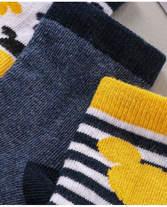 Cute Walk by Babyhug Ankle Length Antibacterial Socks Mickey Mouse & Stripes Design Pack Of 3 - Multicolor
