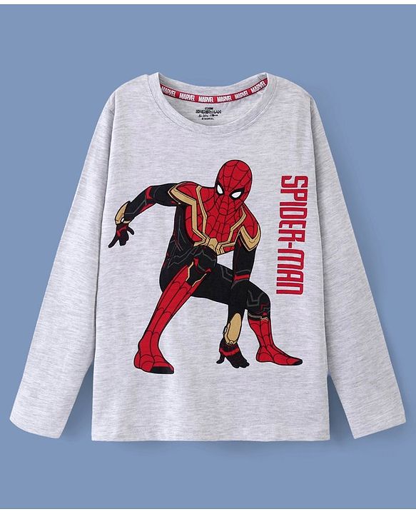 Pine Kids Biowashed Spider Man Collection Full Sleeves Tee - Light Grey