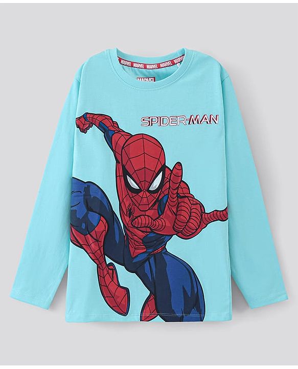 Pine Kids Biowashed Spider Man Collection Full Sleeves Tee - Sky Blue