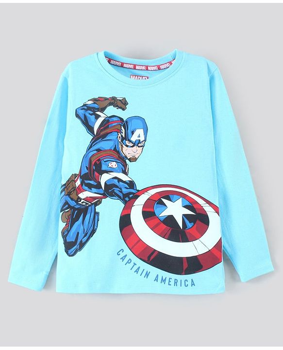 Pine Kids Marvel Collection Full Sleeves Bio Washed T-shirt Captain America Print - Blue