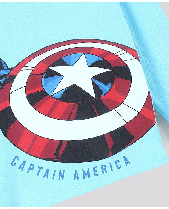 Pine Kids Marvel Collection Full Sleeves Bio Washed T-shirt Captain America Print - Blue