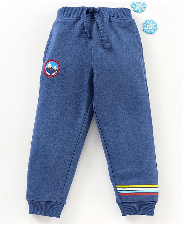 Babyhug Cotton Full Length Ribbed Waist Lounge Pant Placement Print - Blue