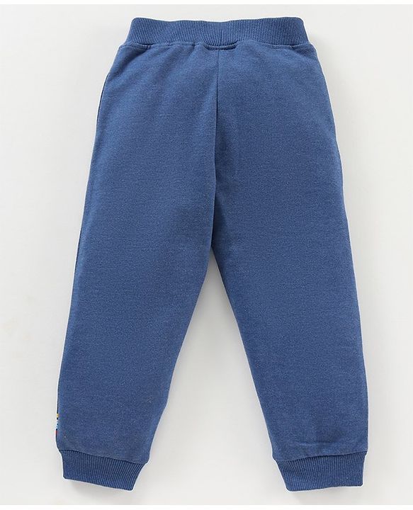 Babyhug Cotton Full Length Ribbed Waist Lounge Pant Placement Print - Blue