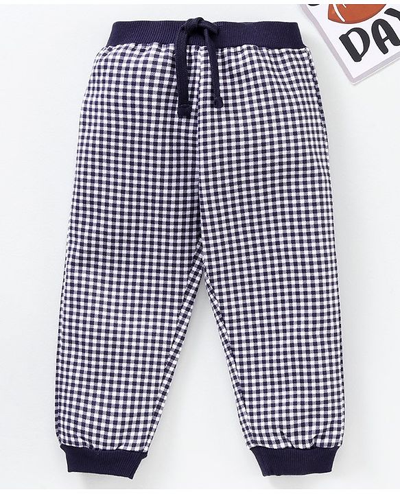 Babyhug Cotton Full Length Checks Lounge Pant - Navy Blue White