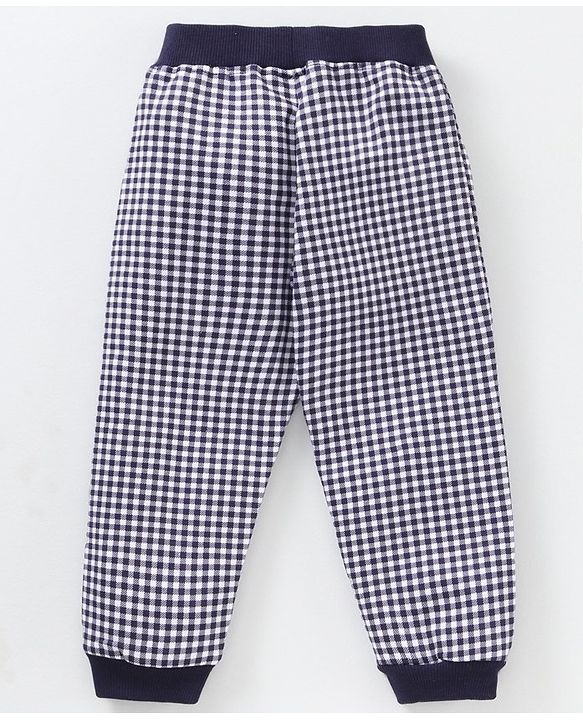 Babyhug Cotton Full Length Checks Lounge Pant - Navy Blue White