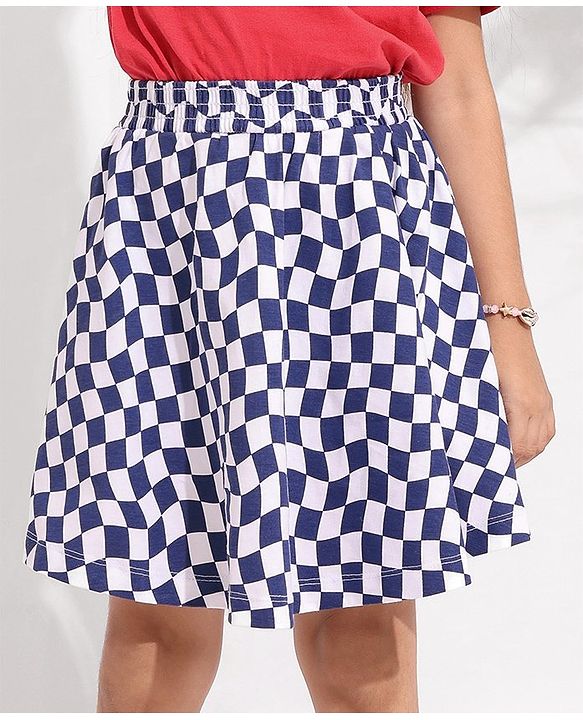 Pine Kids Check Skirt Knee Length Biowash - White Blue