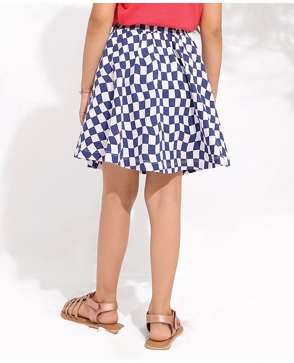 Pine Kids Check Skirt Knee Length Biowash - White Blue