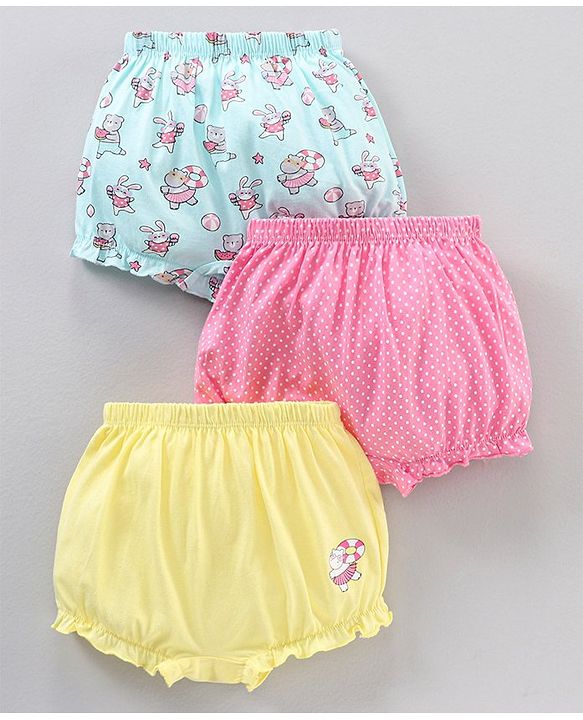 Babyhug Cotton Knit Bloomers Bunny Print Pack of 3 - Multicolour