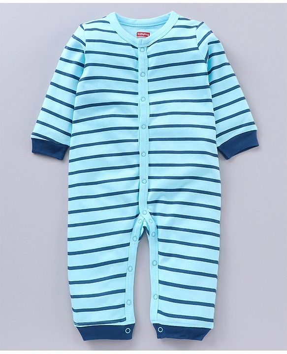 Babyhug 100% Cotton Full Sleeves Romper Bear Print - Blue
