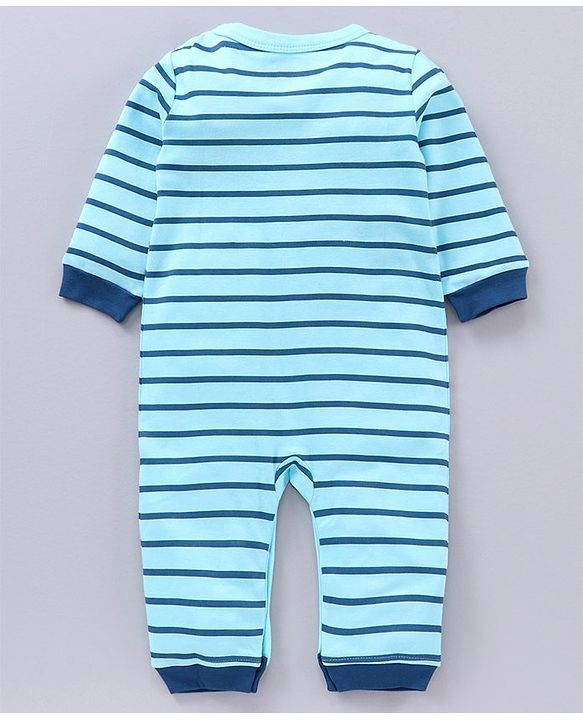 Babyhug 100% Cotton Full Sleeves Romper Bear Print - Blue