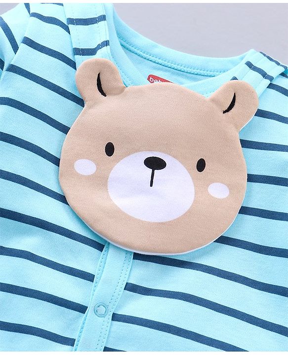 Babyhug 100% Cotton Full Sleeves Romper Bear Print - Blue