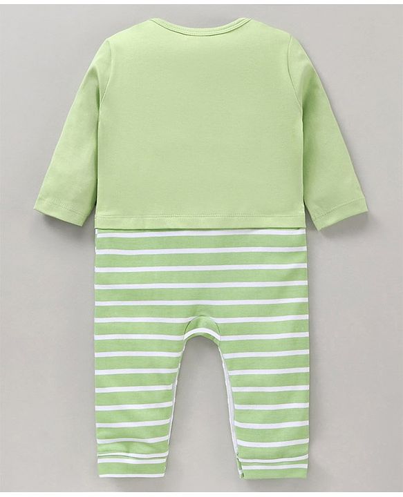 Babyhug 100% Cotton Full Sleeves Romper Bear Print - Green