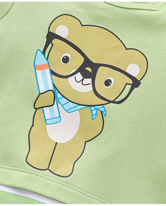 Babyhug 100% Cotton Full Sleeves Romper Bear Print - Green