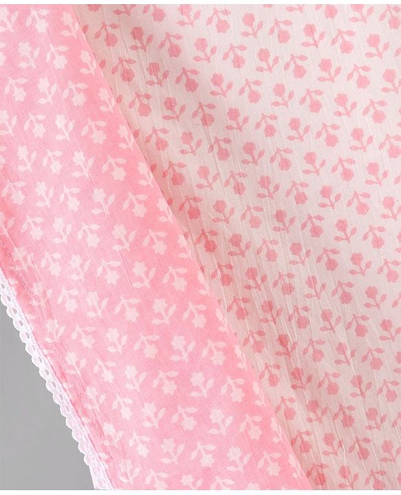 Pine Kids Half Sleeves Kurti And Churidar Set with Jaipuri Print - Pink
