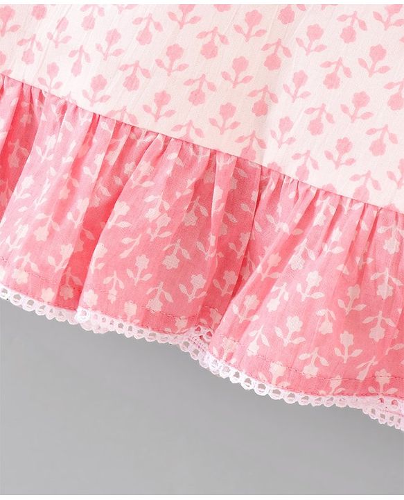 Pine Kids Half Sleeves Kurti And Churidar Set with Jaipuri Print - Pink