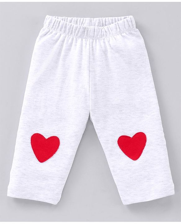 Babyhug Full Sleeves Cotton Knit Frock Style Onesie with Leggings Heart Print - Red and Grey