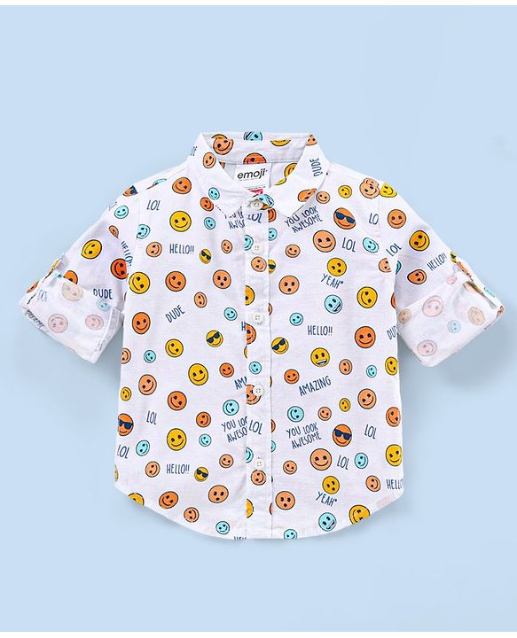 Babyhug Full Sleevesb Shirt Emoji Print - White