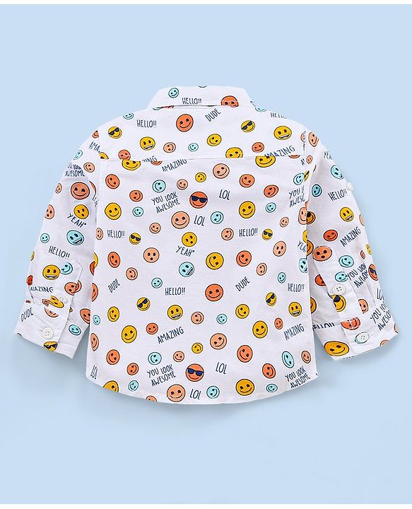 Babyhug Full Sleevesb Shirt Emoji Print - White