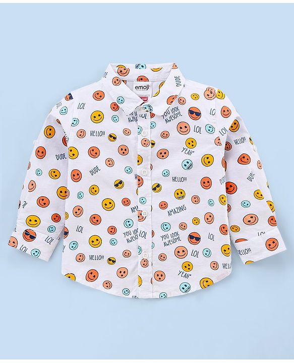 Babyhug Full Sleevesb Shirt Emoji Print - White