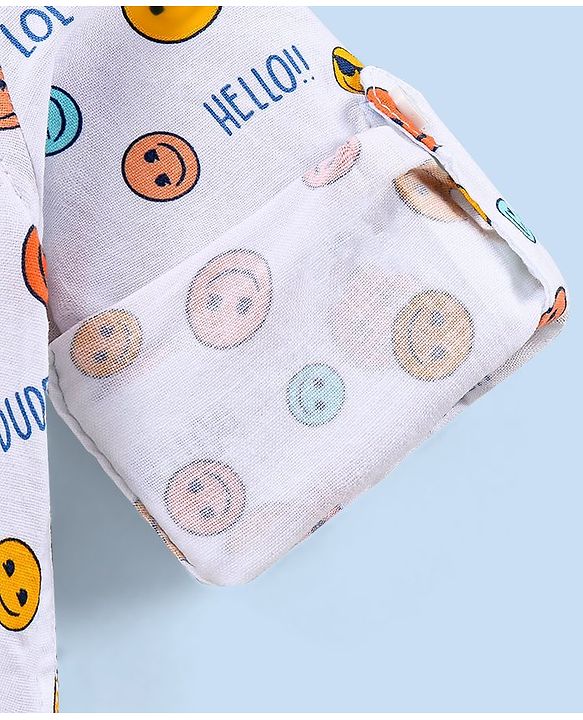 Babyhug Full Sleevesb Shirt Emoji Print - White