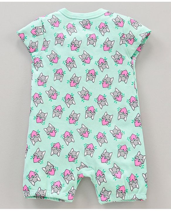 Babyhug 100% Cotton Half Sleeves Romper Kitty Print Pack of 2 - Light Blue Pink