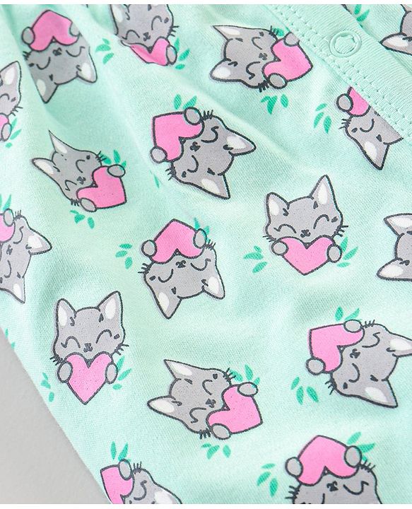 Babyhug 100% Cotton Half Sleeves Romper Kitty Print Pack of 2 - Light Blue Pink