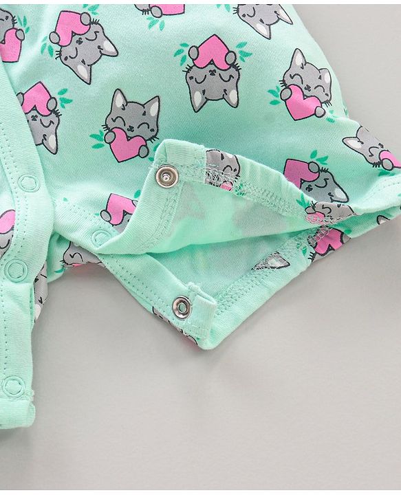 Babyhug 100% Cotton Half Sleeves Romper Kitty Print Pack of 2 - Light Blue Pink