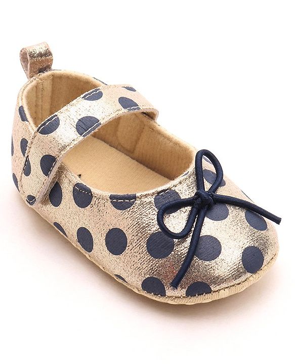 Cute Walk by Babyhug Party Booties with Velcro Closure Polka Dot with Bow - Golden