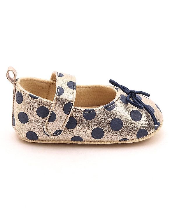 Cute Walk by Babyhug Party Booties with Velcro Closure Polka Dot with Bow - Golden