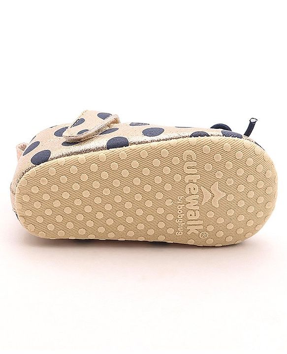 Cute Walk by Babyhug Party Booties with Velcro Closure Polka Dot with Bow - Golden
