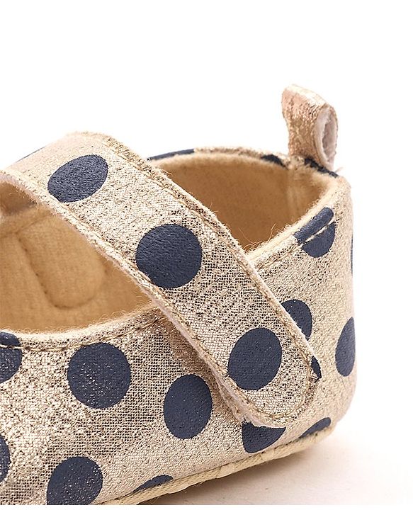 Cute Walk by Babyhug Party Booties with Velcro Closure Polka Dot with Bow - Golden