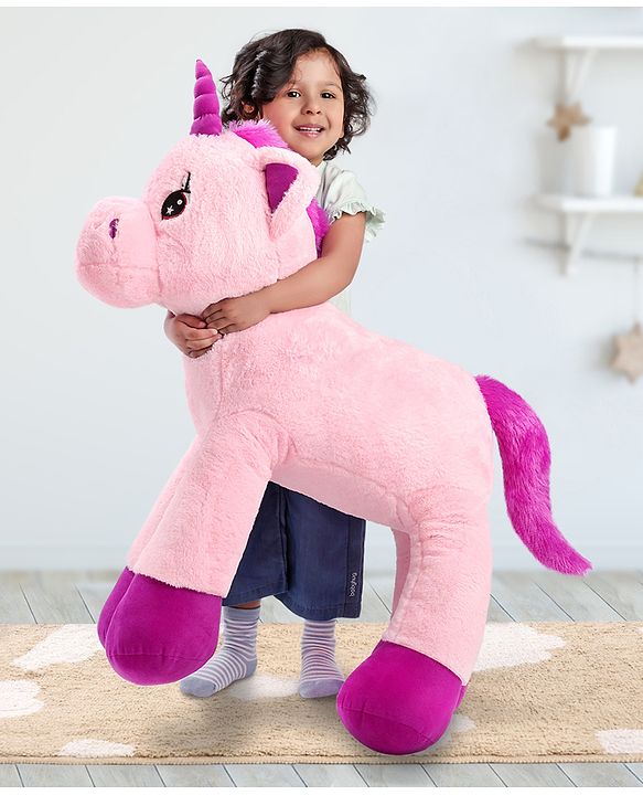 Babyhug Unicorn Soft Plush Toy Big - Length 100 cm | Giant Magical Unicorn Plush for Cuddles | Inspires Imaginative Play & Comfort | Soft & Kid-Safe | BIS Certified