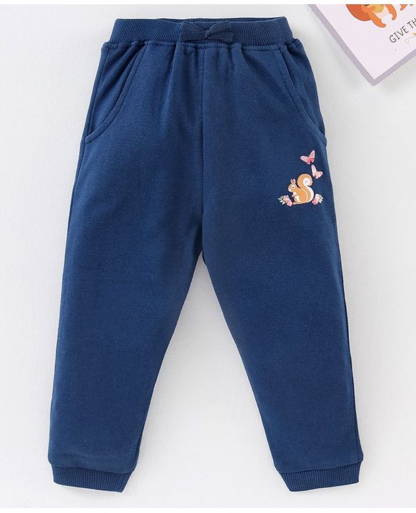 Babyhug Cotton Knit Full Length Solid Lounge Pant - Navy Blue