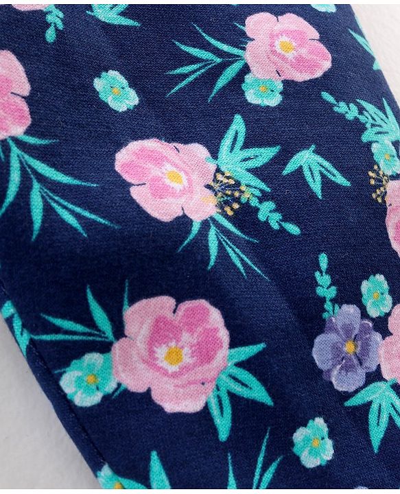 Babyhug Cotton knit Full Length Floral Printed Lounge Pant - Blue