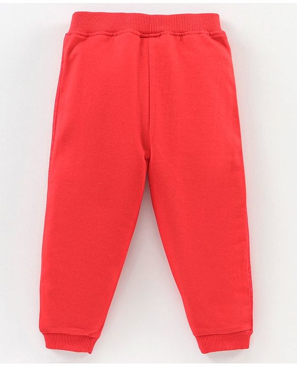 Babyhug Full Length Cotton Lounge Pant with Ribbed Waist - Red