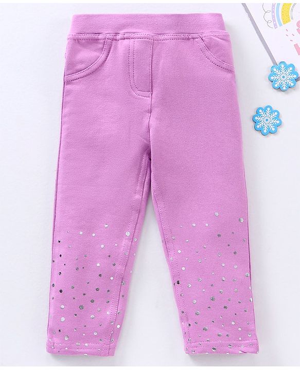 Babyhug Full Length Cotton Lycra Jeggings Foil Print- Violet