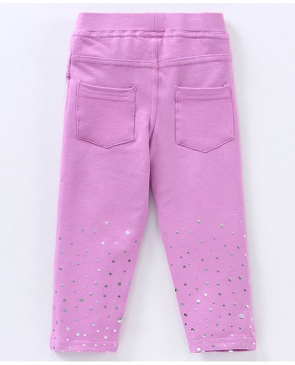 Babyhug Full Length Cotton Lycra Jeggings Foil Print- Violet