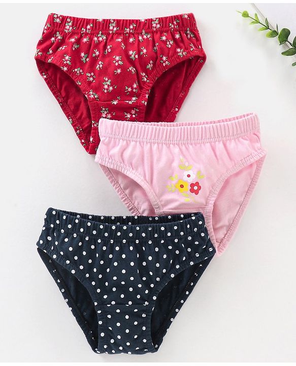 Babyhug Cotton Panties Floral and Polka Dots Print  Pack of 3 - Multicolour