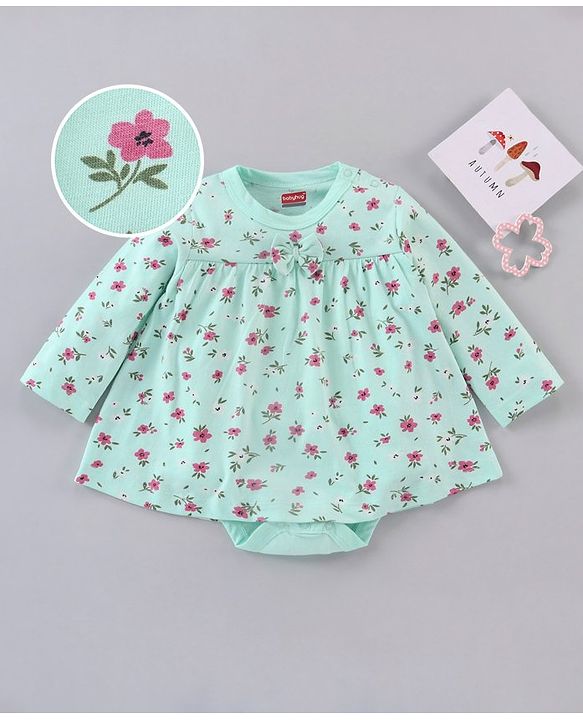 Babyhug Full Sleeves 100% Cotton Onesies Floral print Print - Green