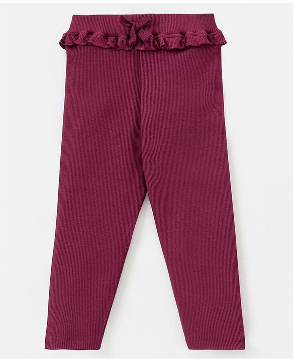 Babyhug Cotton Lycra Full length Solid Color Legging - Red
