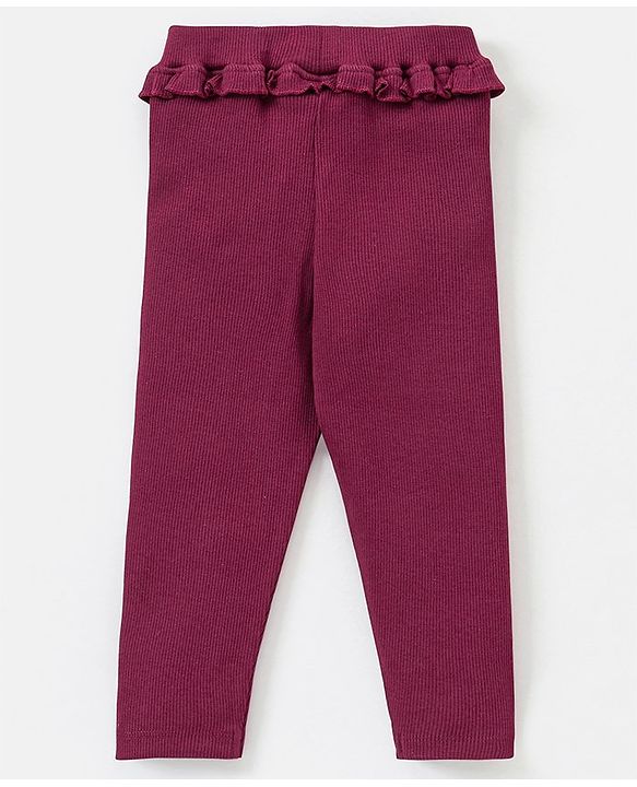 Babyhug Cotton Lycra Full length Solid Color Legging - Red